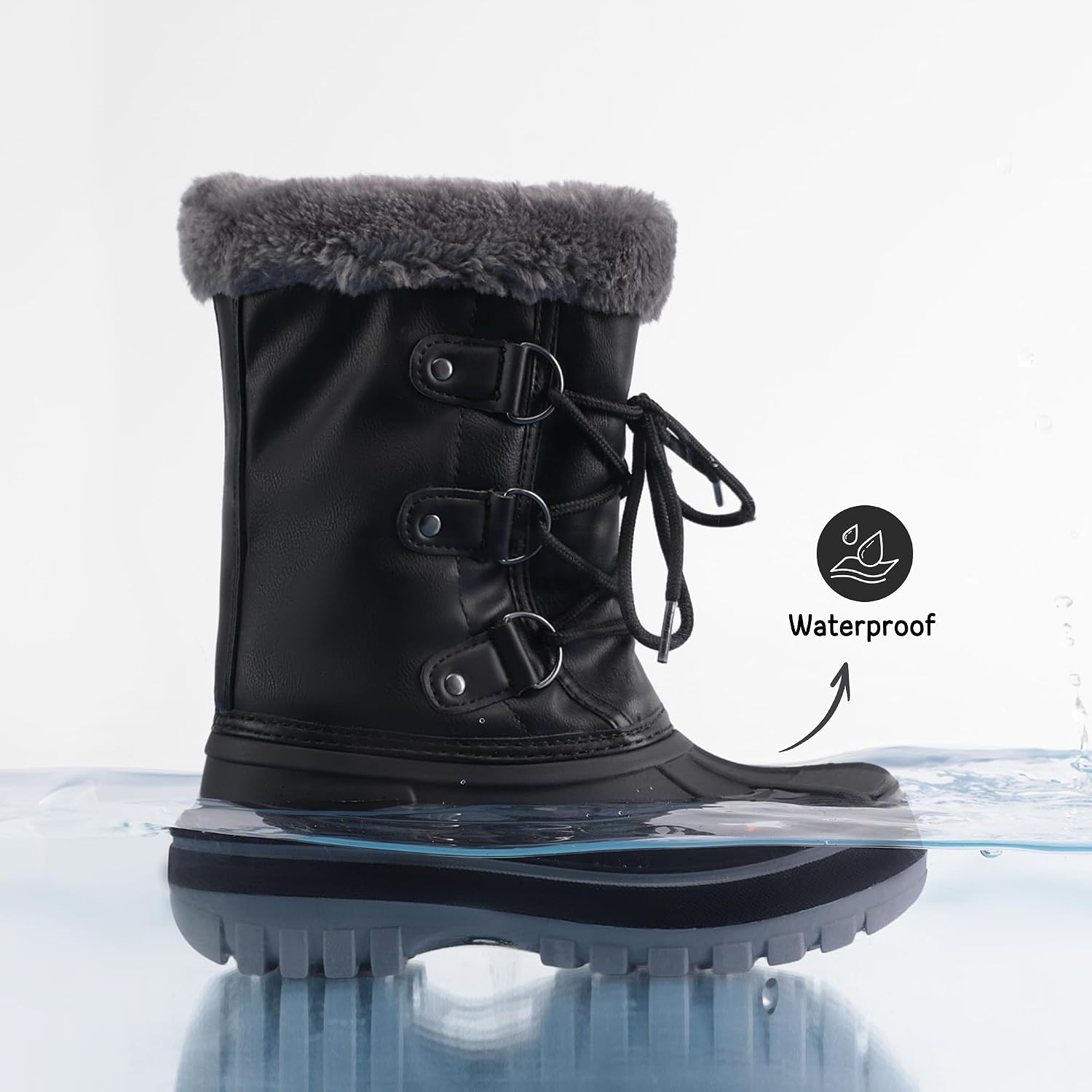 Unisex Snow Waterproof Winter Boots | Warm Faux Fur Lined Outdoor Secure Grip Anti Slip Outsole Easy Wear Windproof