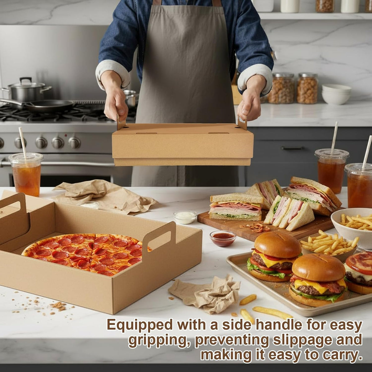 10-pack Kraft Paper Catering Trays with Lids 13 x 9 x 3 Inch