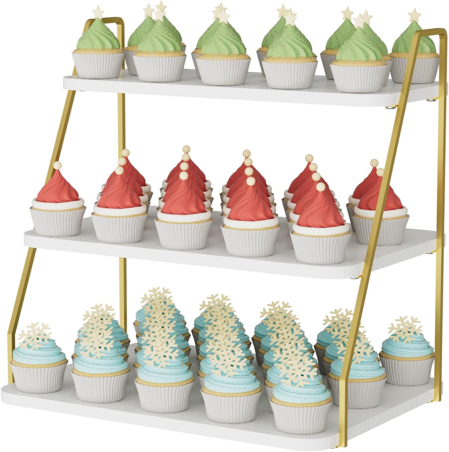 Cupcake Stand, 3-Tier Dessert Stand for 55 Cupcakes, Wood & Metal Tower Display Premium Holder Dessert Tree Tower for