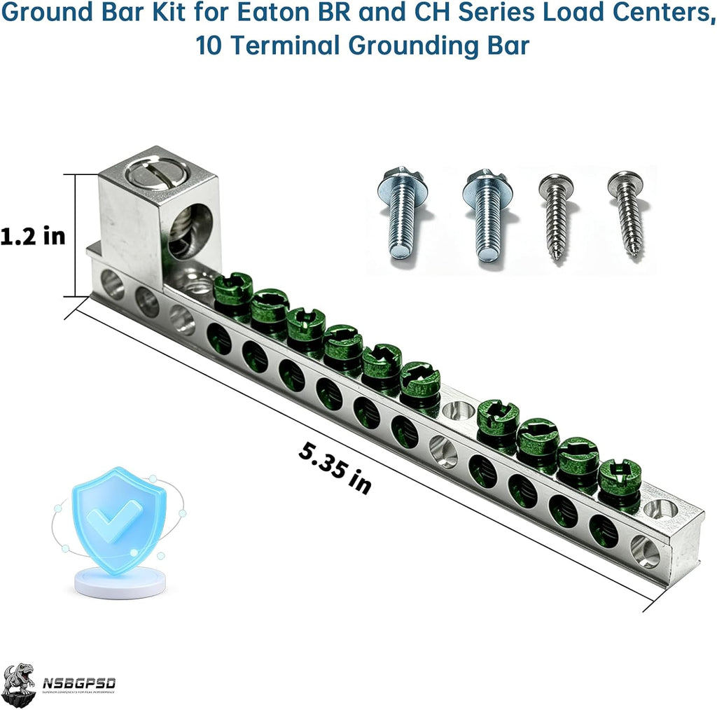 Ground Bar Kit for Eaton BR and CH Series Load Centers, 10 Terminal Grounding Bar