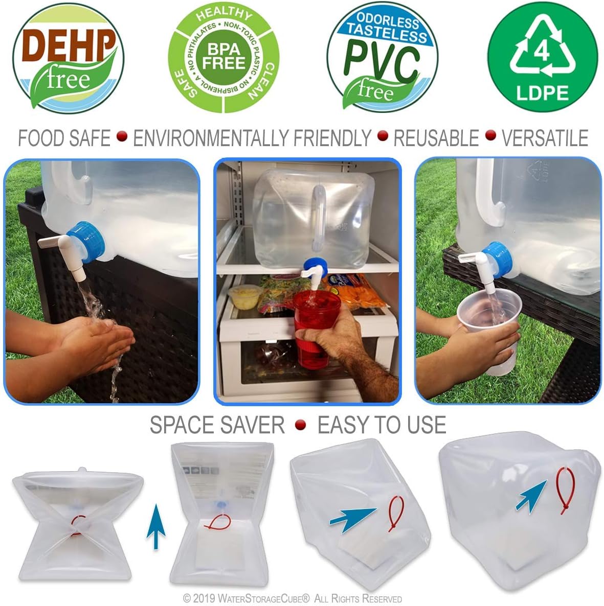 Collapsible Water Container with Spigot (5.3 Gal (4-Pack)) | BPA-Free Camping Water Storage Carrier Jug for Outdoors