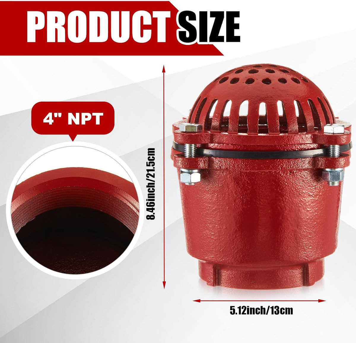 Cast Iron Foot Valve, NPT Threaded Check Valve with Strainer, 4 Inch