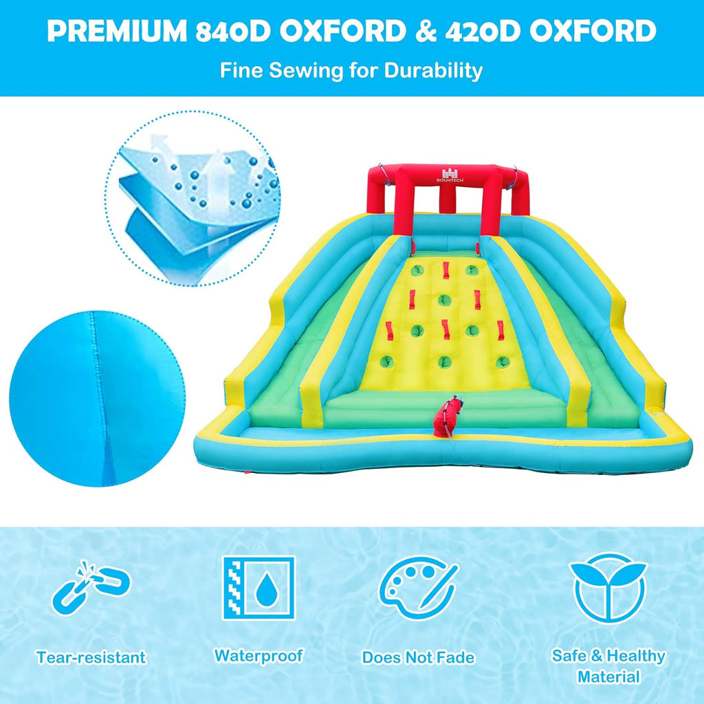 Inflatable Water Slide Park, 15x12FT Double Slides Kids Mega Waterslide for Outdoor Racing Fun, Heavy Climbing Wall