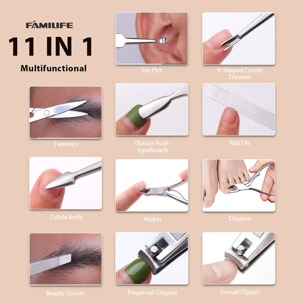 Stainless Steel Manicure Set 11-in-1 Professional Nail Clipper Kit