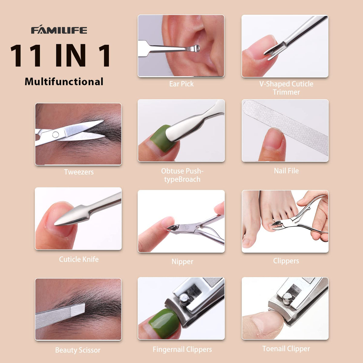 Stainless Steel Manicure Set 11-in-1 Professional Nail Clipper Kit