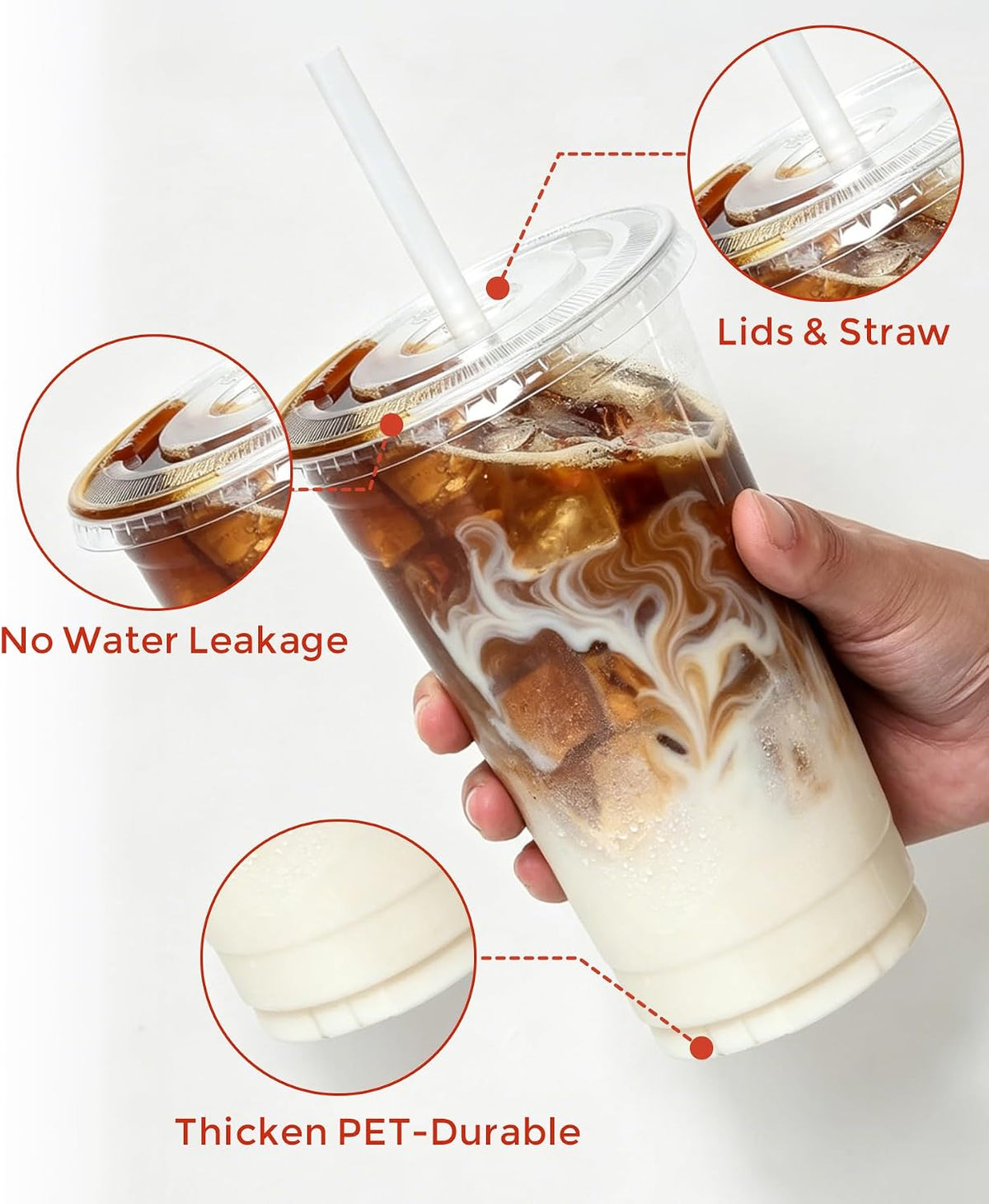 32 oz Clear Plastic To Go Cups with Lids and Straws