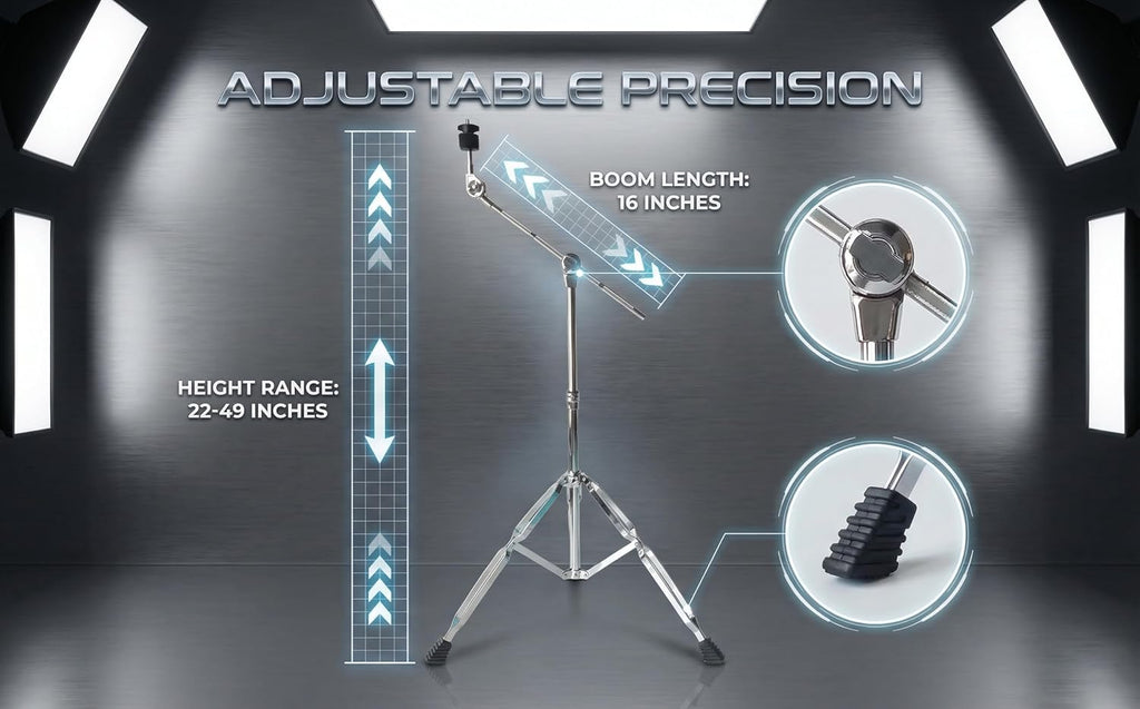 Cymbal Stand, Drum Hardware, Adjustable, Heavy Duty, Non-Slip, Sturdy Straight & Boom Combo, Double Braced Legs