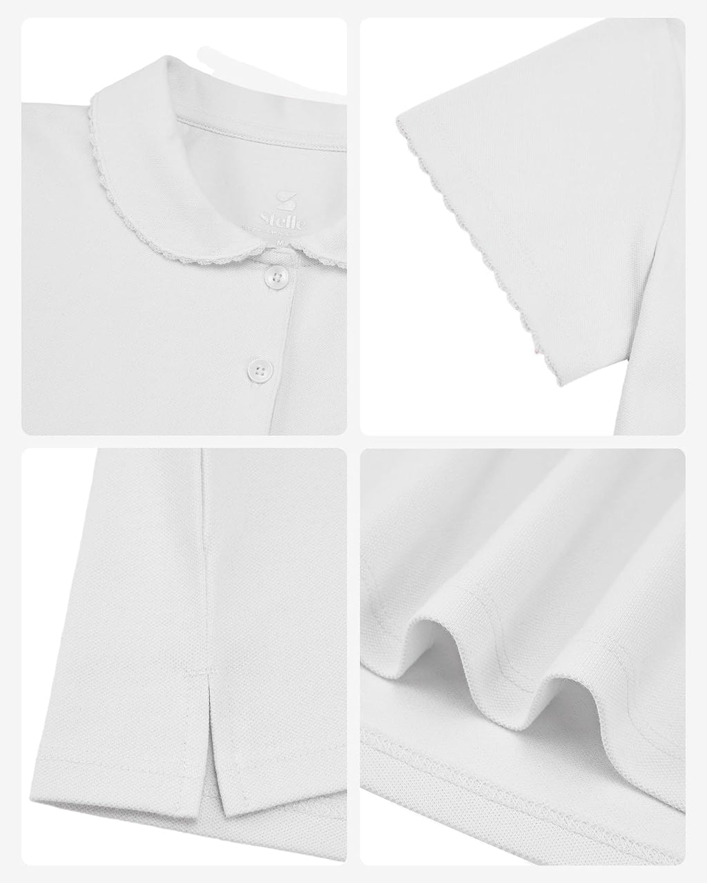 Girls Polo Shirts School Uniform Peter Pan Collar Short Sleeve Tops | Ruffle, Pique, Cotton-Blend, Button Down