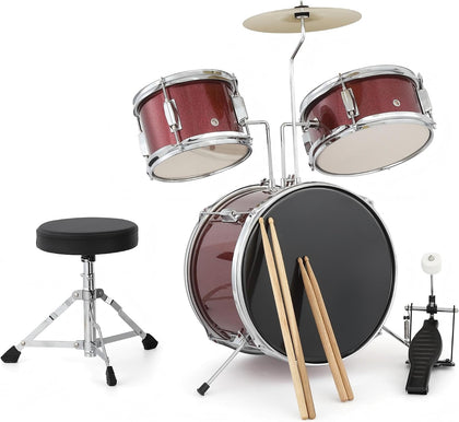 3-Piece Drum Set, Complete Beginner Percussion Set Music Practice | Junior Drum Kit with Dual Tom-Toms, Floor Tom