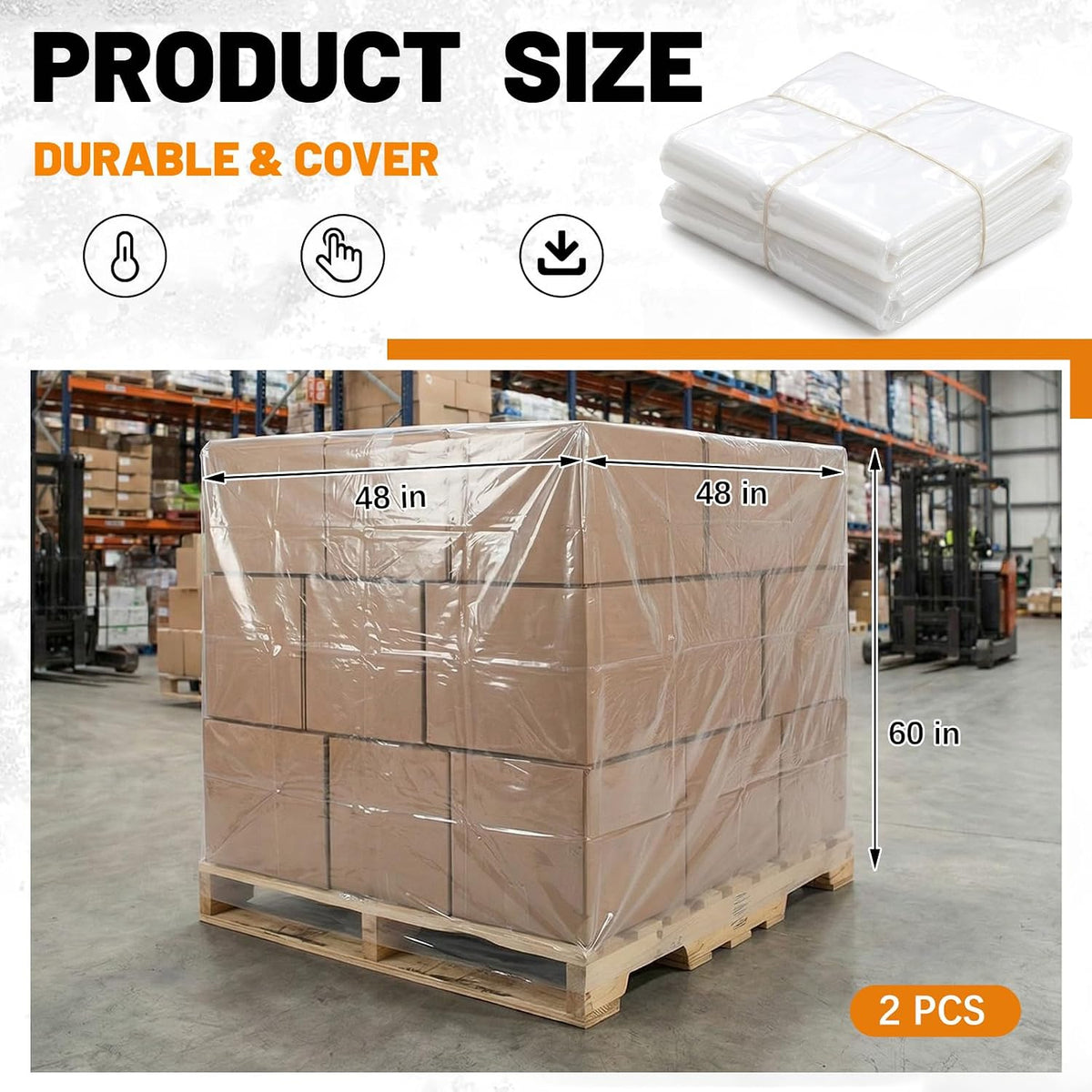 2 Pcs 48 x 48 x 60 Inch Clear Pallet Covers