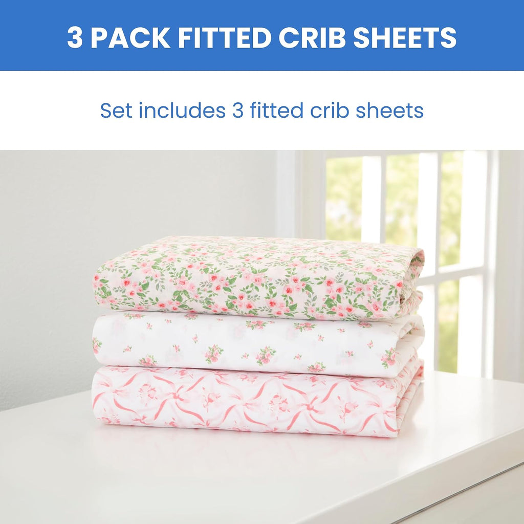 Fitted Crib Sheets for Girls and Boys - Crib Sheet for Standard Crib and Toddler Mattresses - 28x52 Inch (Pack of 3)