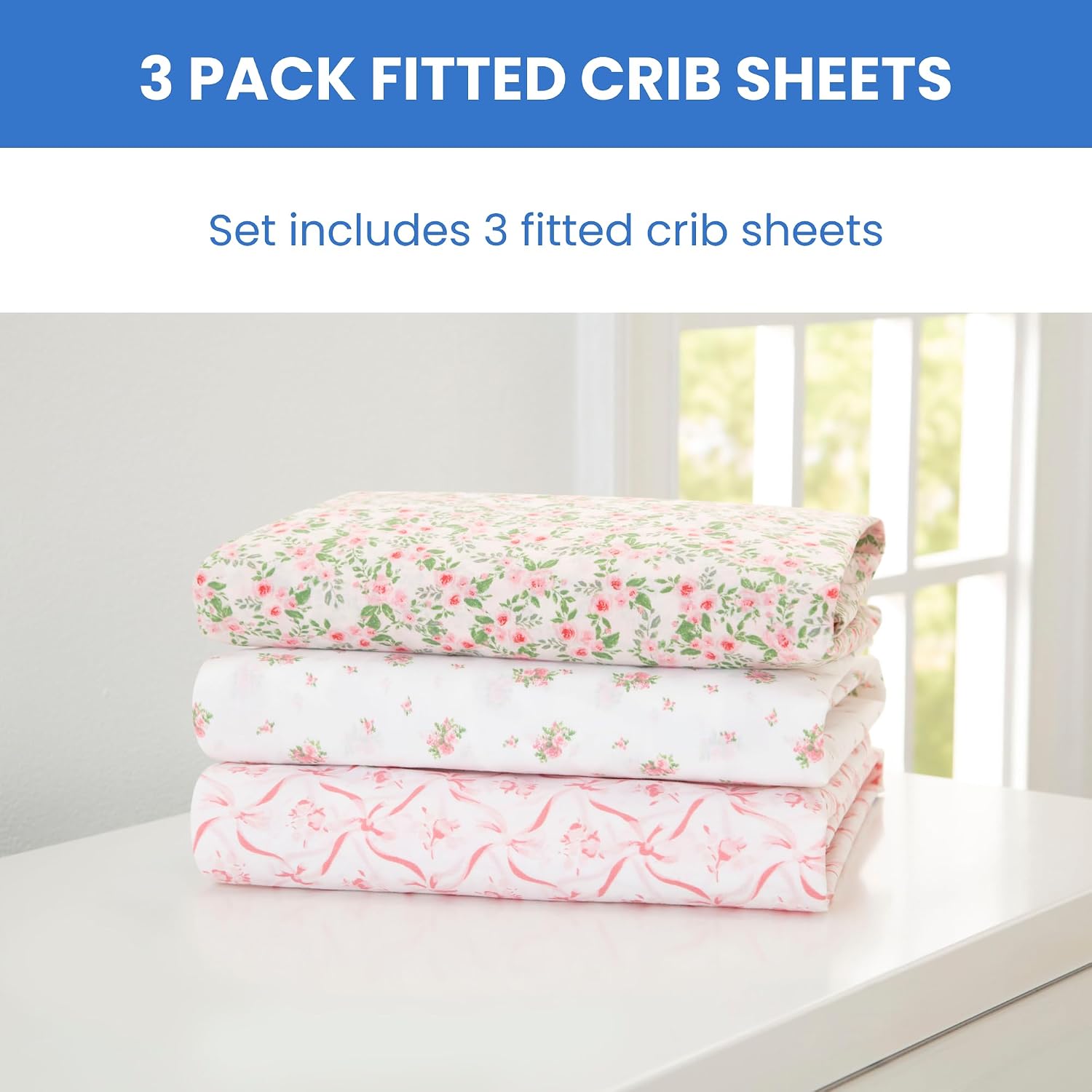 Fitted Crib Sheets for Girls and Boys - Crib Sheet for Standard Crib and Toddler Mattresses - 28x52 Inch (Pack of 3)