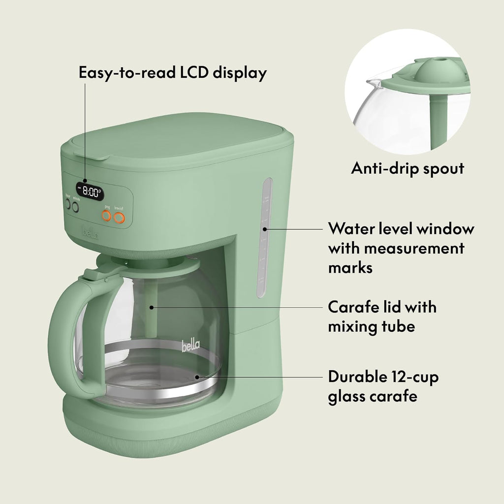 12 Cup Programmable Coffee Marker, Reusable Dishwasher Safe Accessories, Easy LCD diaply, Auto Shutoff, 900 watt