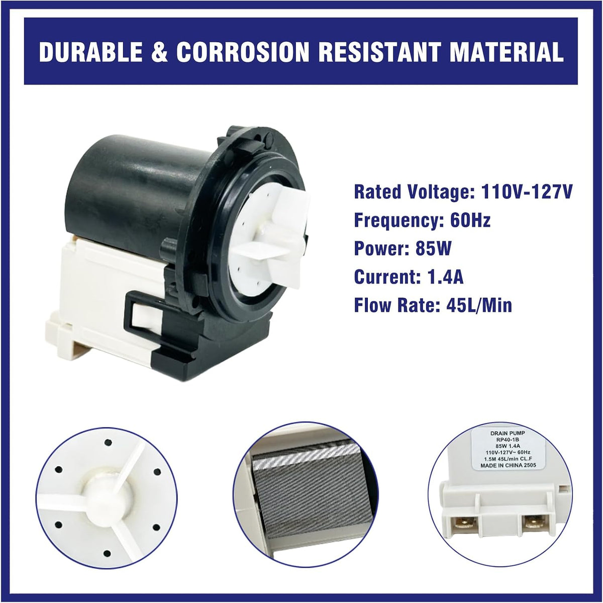 Washer Drain Pump for LG WM3050CW, WM3360HVCA, WM2487HRM, WM3250HRA