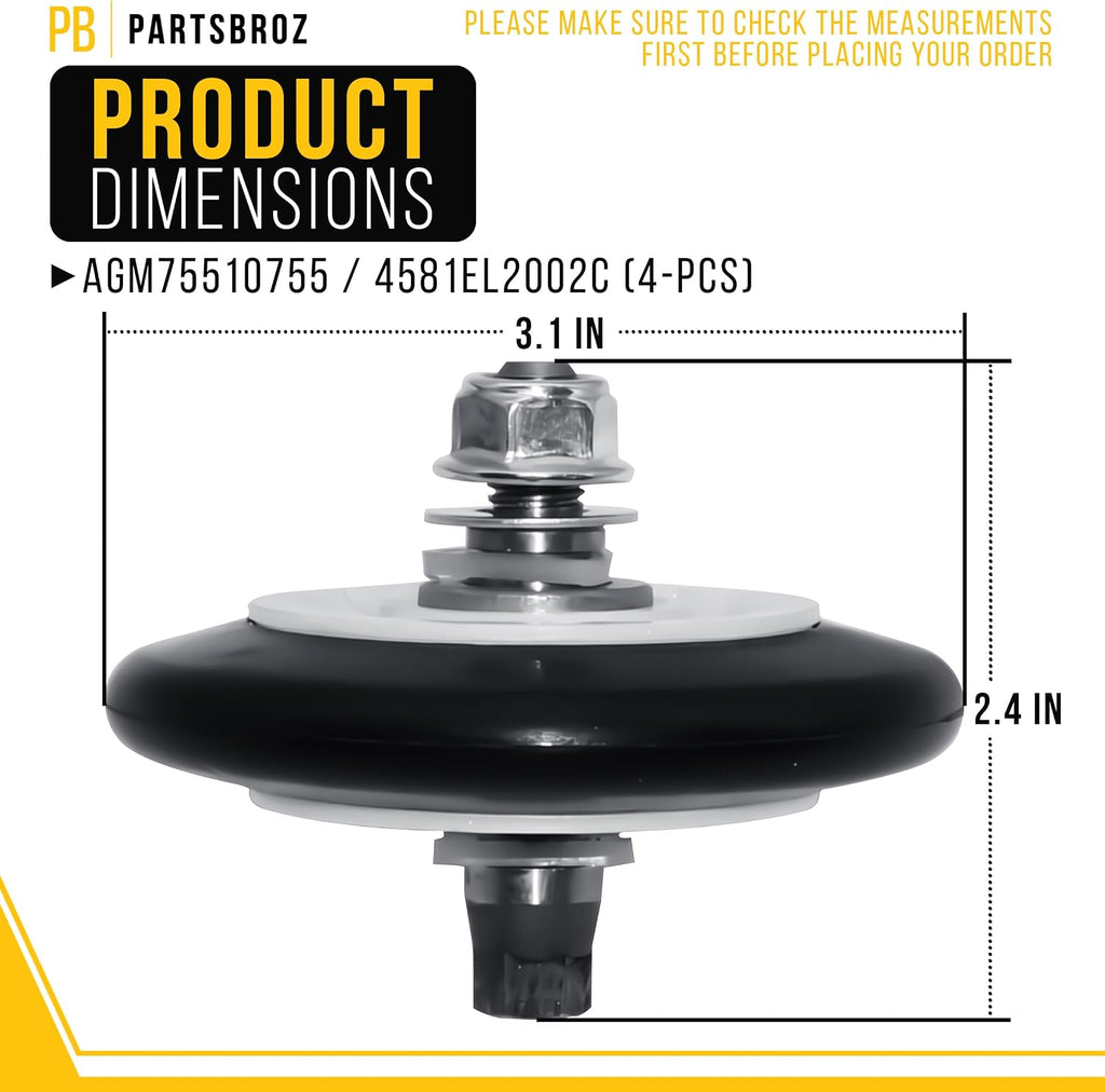 Dryer Rollers Kit for LG DLG7188RM (4-Pack)