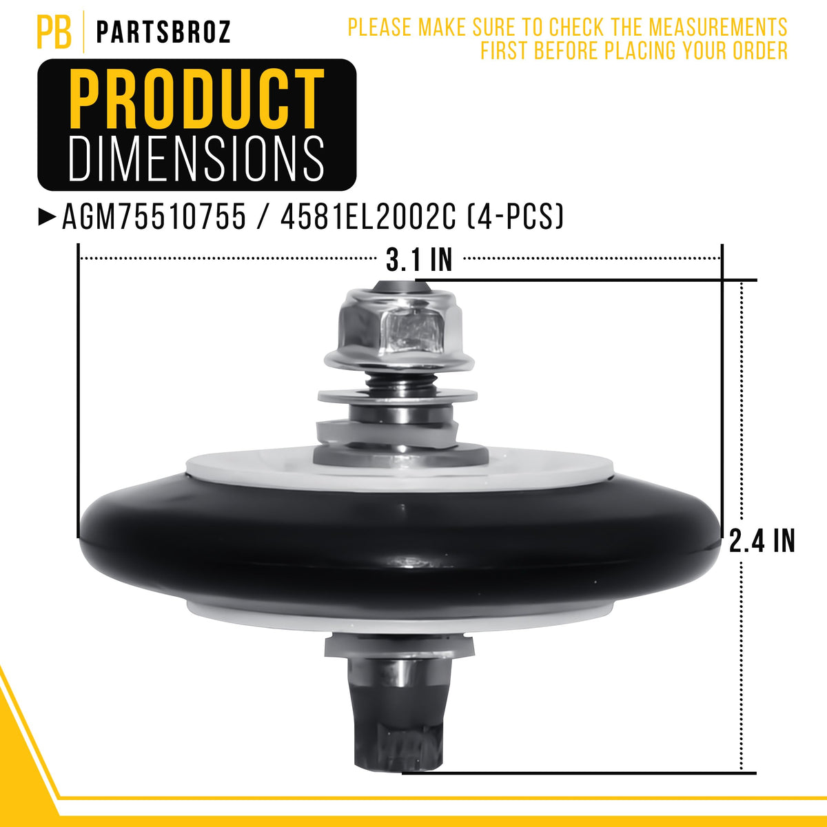 Dryer Rollers Kit for LG GDP1329QGS2 (4-Pack)