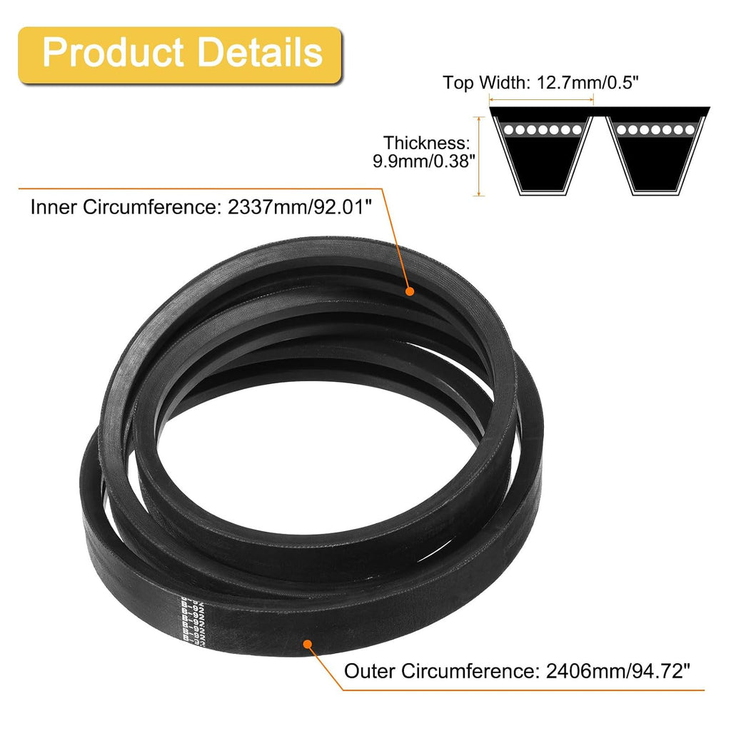 uxcell 2/B92 Classic Wrapped 2 Banded 95" Outer Circ B Profile V-Belt