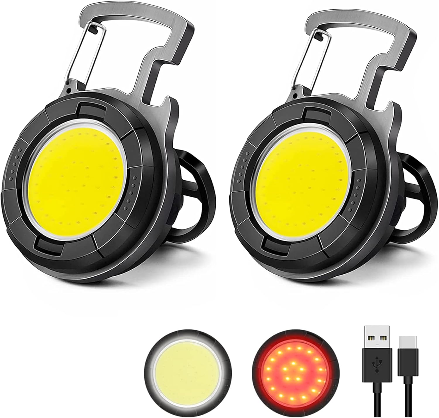Keychain Flashlight 2 Pack, 1000 Lumens EDC Flashlight COB Work Light, Bottle Opener Keychain Mini Pocket Flashlight