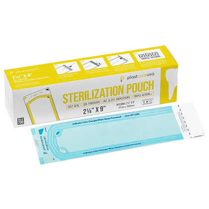 200 2.25 x 9 Sterilization Pouches, Sterilizer Autoclave Bags for Sterilizing Dental Medical Instruments and Cleaning