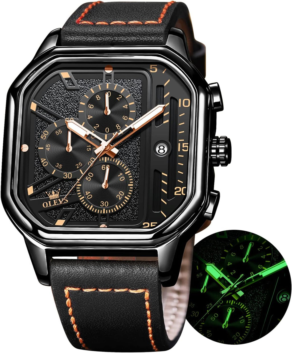 Square Watches for Men Chronograph Fashion Business Watch Luminous Waterproof Casual Wrist Watches