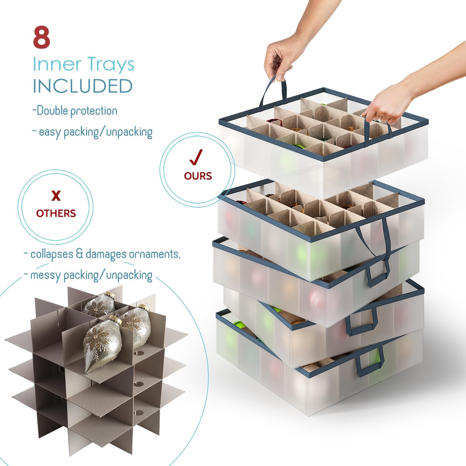 Large Christmas Ornament Storage Box With Adjustable Dividers - Plastic Ornament Storage Container For 128 Holiday