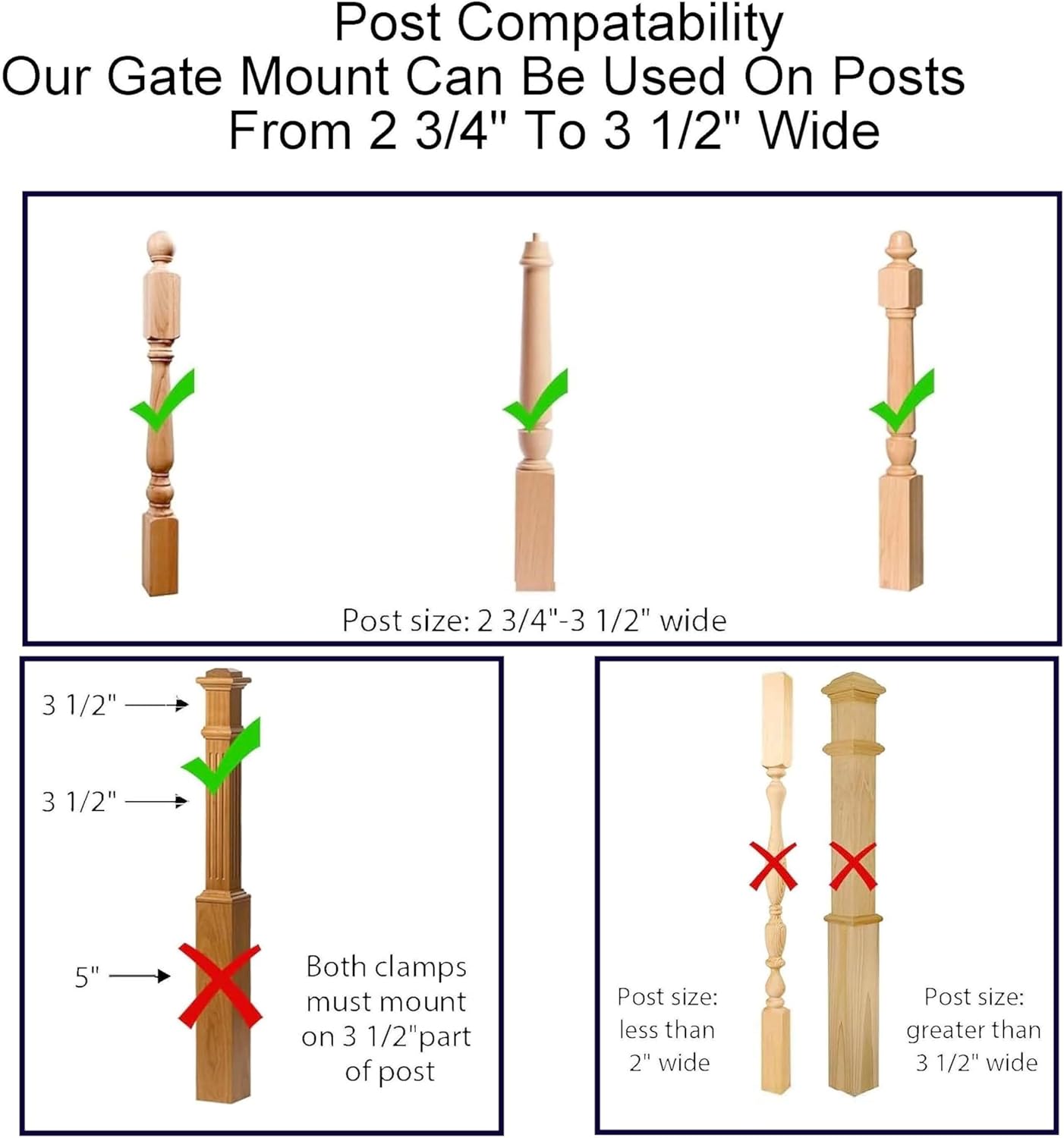 No Hole Stairway Baby Gate Mounting Kit - Fits Posts from 2 3/4 inches to 3 1/2 inches Wide with Square or Round Tops