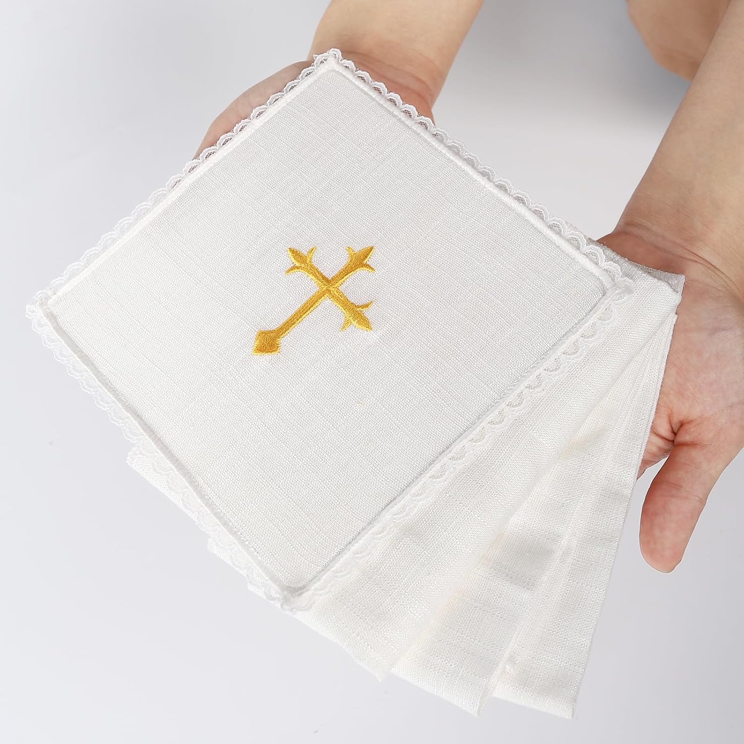 4 Pcs Altar Supplies Linen Corporal for Churches Set(Pall,Corporal,Purificator,Towel),White Linen Altar Cloth Gold