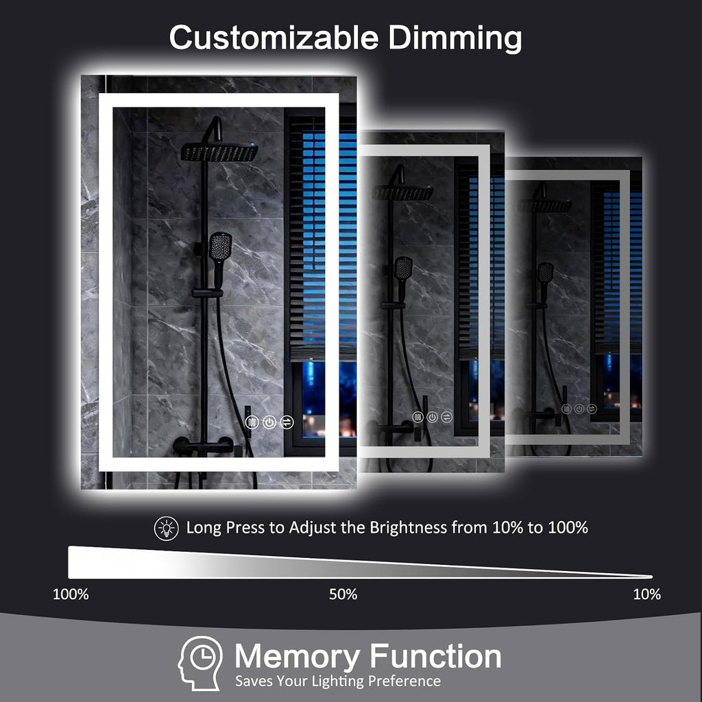 24"x 32" LED Bathroom Mirror with Lights, Smart Anti-Fog Wall Vanity Mirror | Backlit & Front Lit, Dimmable, 3 Color