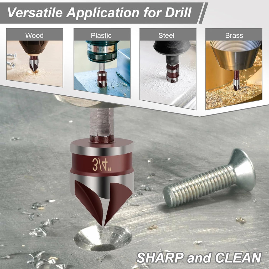 5PCS Countersink Drill Bit Set, 1/4" Hex Shank Countersink Bit Set for Wood