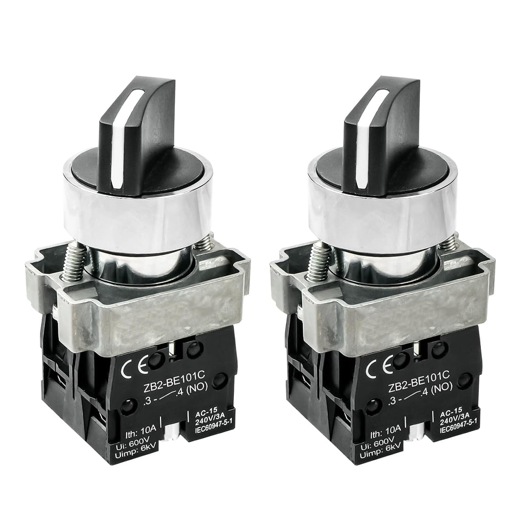 2-Pack Black 3-Position Metal Head Selector Switches, 2NO
