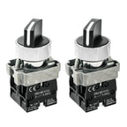 2-Pack Black 3-Position Metal Head Selector Switches, 2NO
