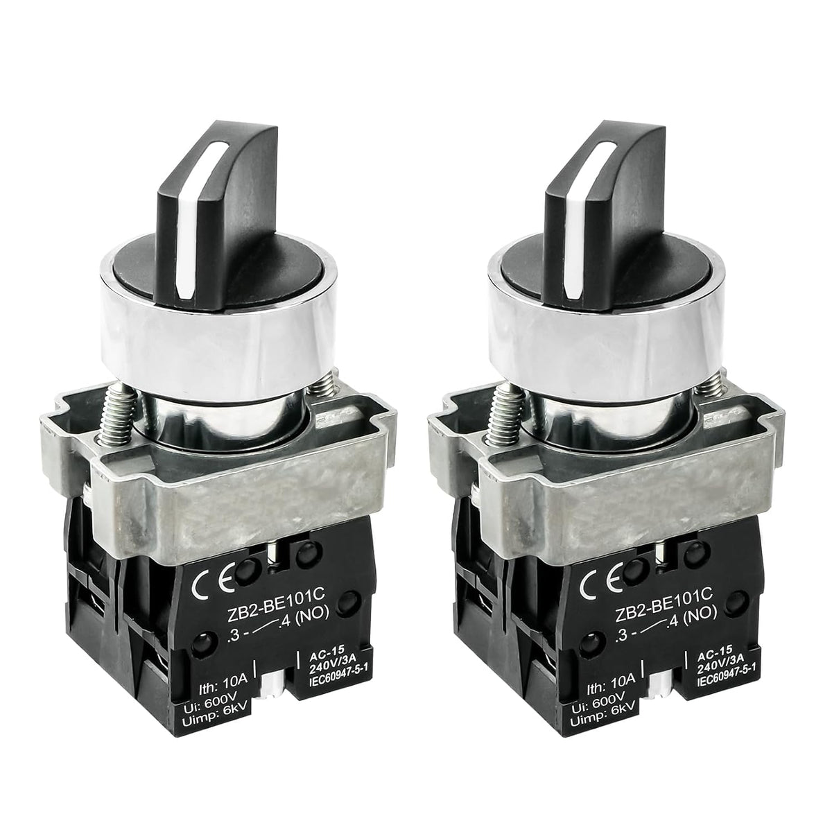 2-Pack Black 3-Position Metal Head Selector Switches, 2NO