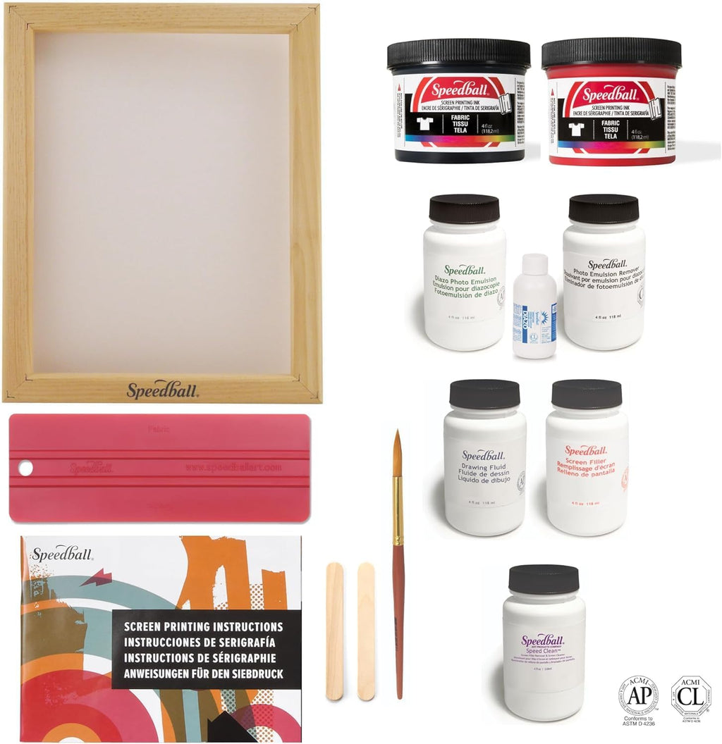 Intermediate Screen Printing Kit - Make Your Own Custom T-Shirt Prints - 2 Fabric Inks, Silk Screen Frame, Drawing