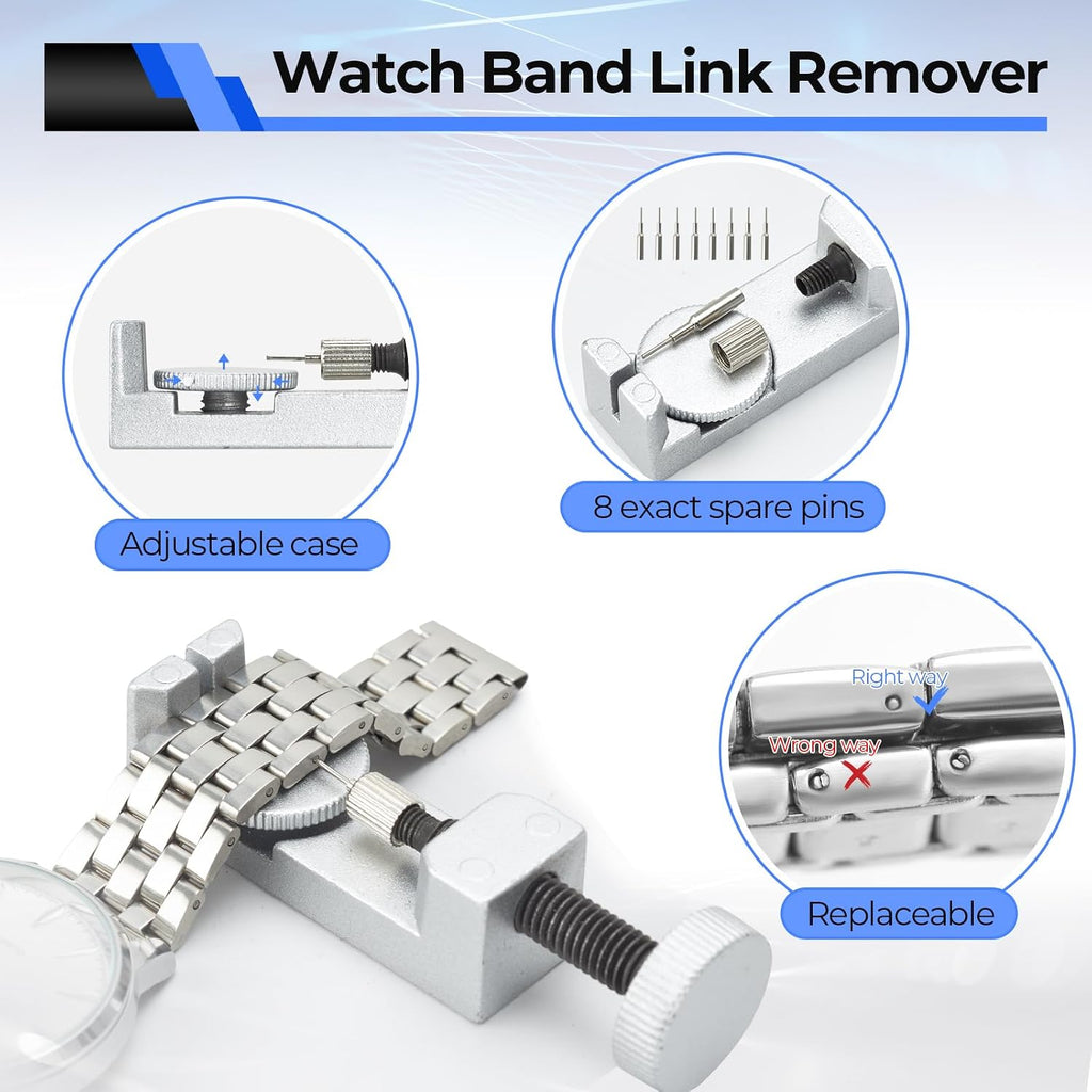 192 PCS Watch Repair Kit, Link Removal Tool Case Opener Spring Bar | Battery replacement tool, stainless steel, PU