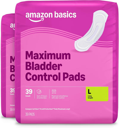 Incontinence Pads for Women, Postpartum, Long, Maximum Absorbency, Bladder Control, Unscented, 78 Count (2 Packs of