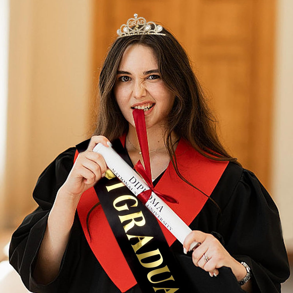 Gold GRAD Crown and I GRADUATED Sash Set Gold Graduation Decorations Graduate Tiara and Sash Class Of 2026 Regalia