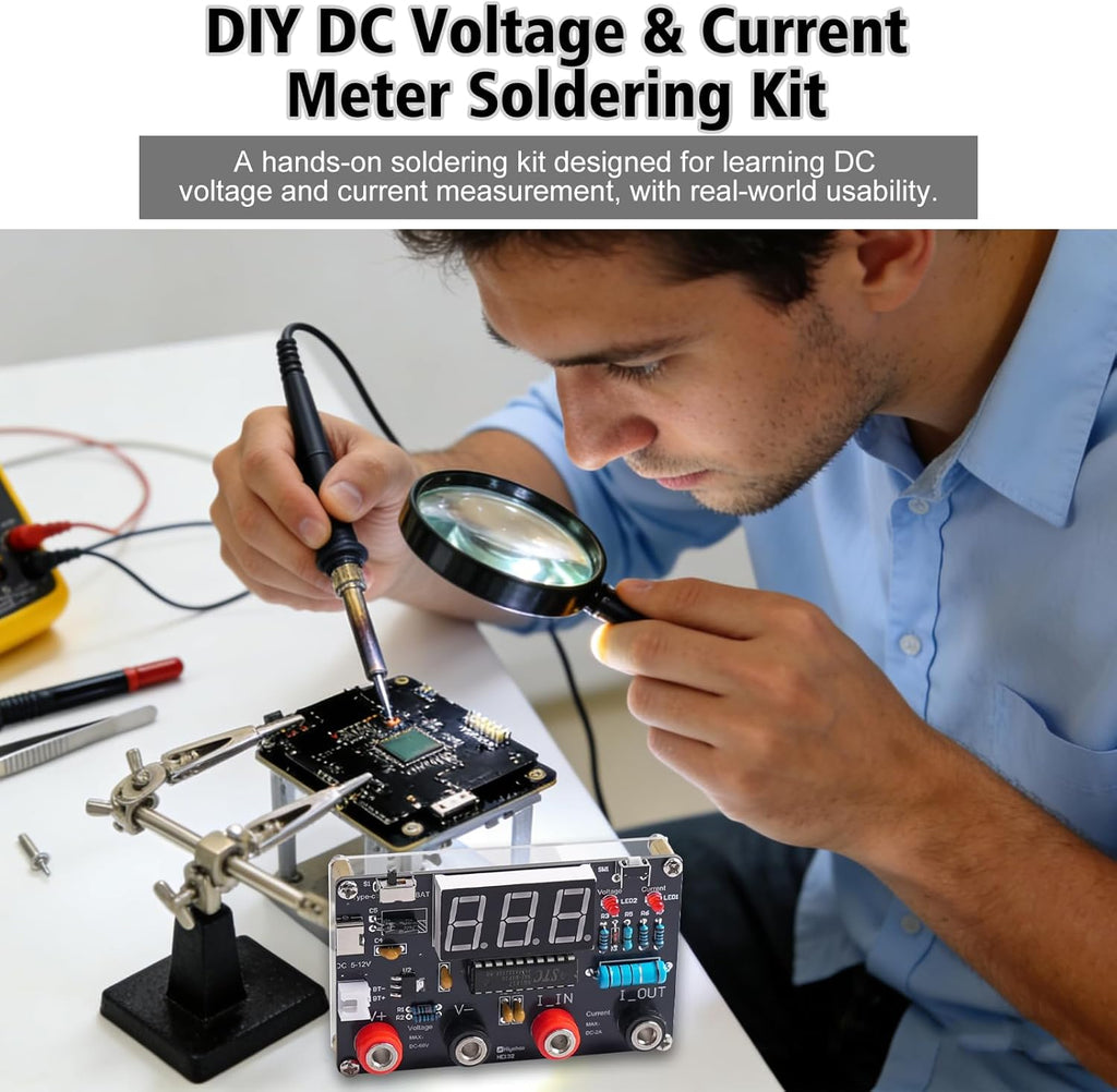 DIY Digital Voltmeter & Ammeter Soldering Practice Kit | DC Voltage Current Meter with LED Display, Test Leads, Dual