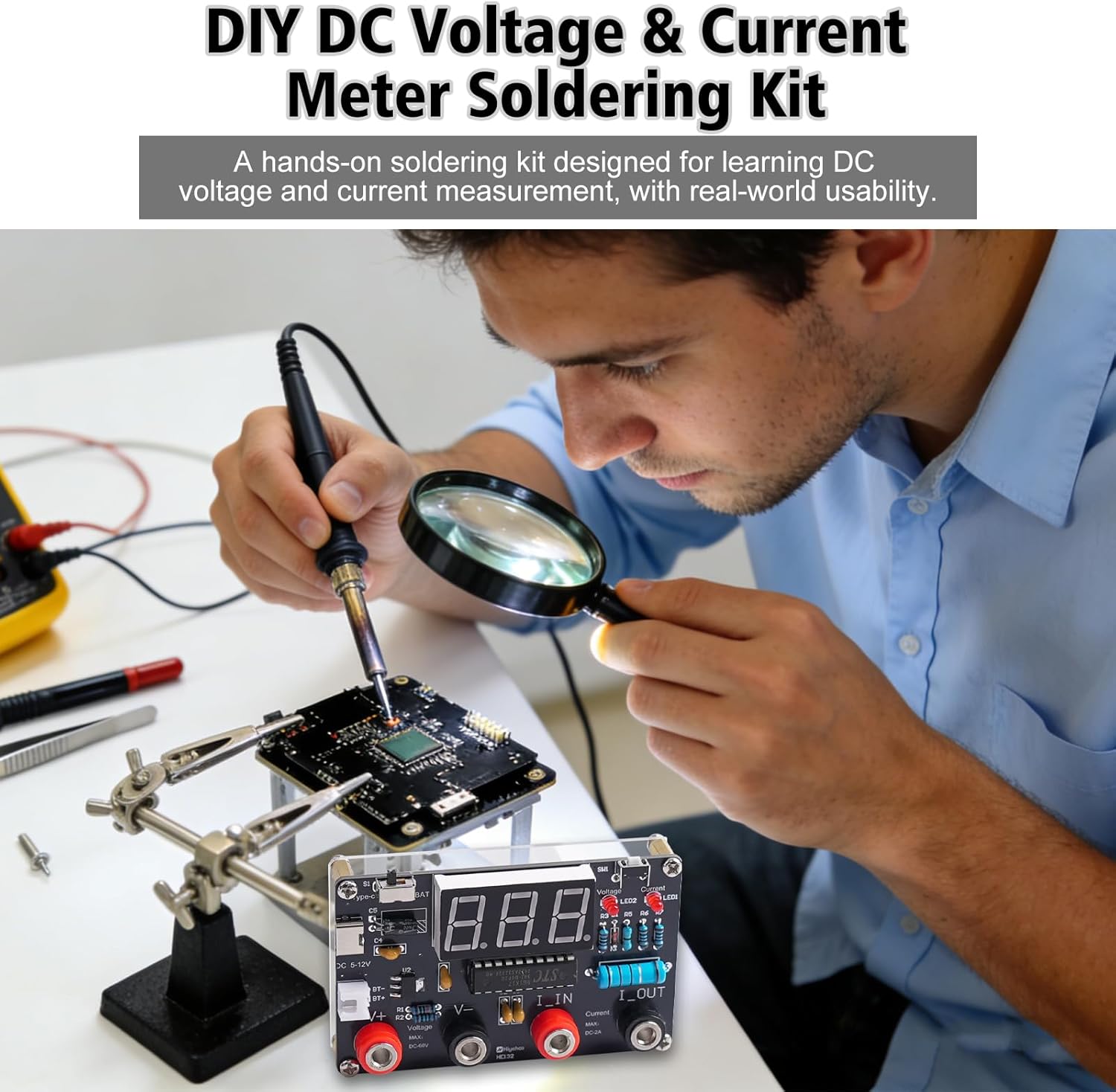 DIY Digital Voltmeter & Ammeter Soldering Practice Kit | DC Voltage Current Meter with LED Display, Test Leads, Dual