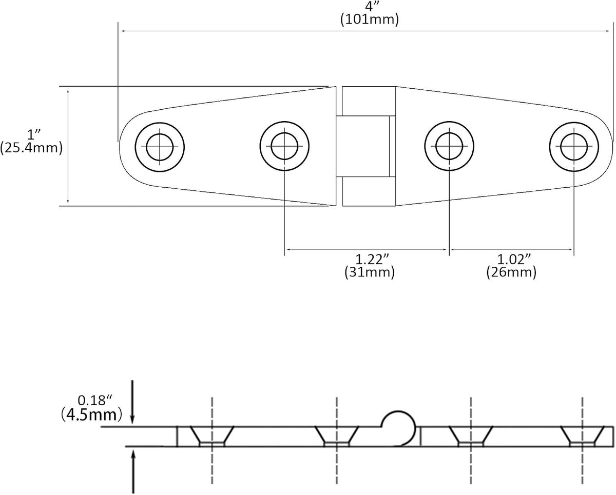 Boat Hatch Hinge 316 Stainless Steel,Casting Deck Cabinet Strap Hinges 4 Inch x 1 Inch,Used for Boats/Yachts/Doors/Windows,Pack of 2,Include Screws