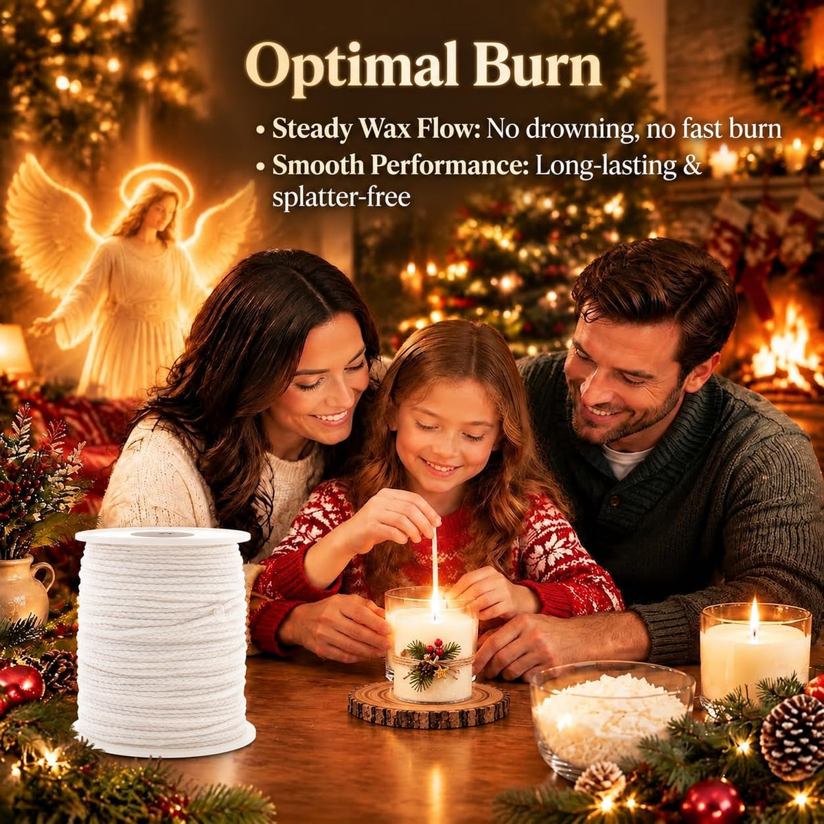 Cotton Candle Wicks Roll: 100% Natural 200 Feet Long Square Braided Candle-Making Wick String Thread Spool Smokeless