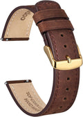 22mm Top Grain Leather Watch Band, Dark Brown Crazy Horse Leather Replacement Watch Strap with Gold Buckle, Quick