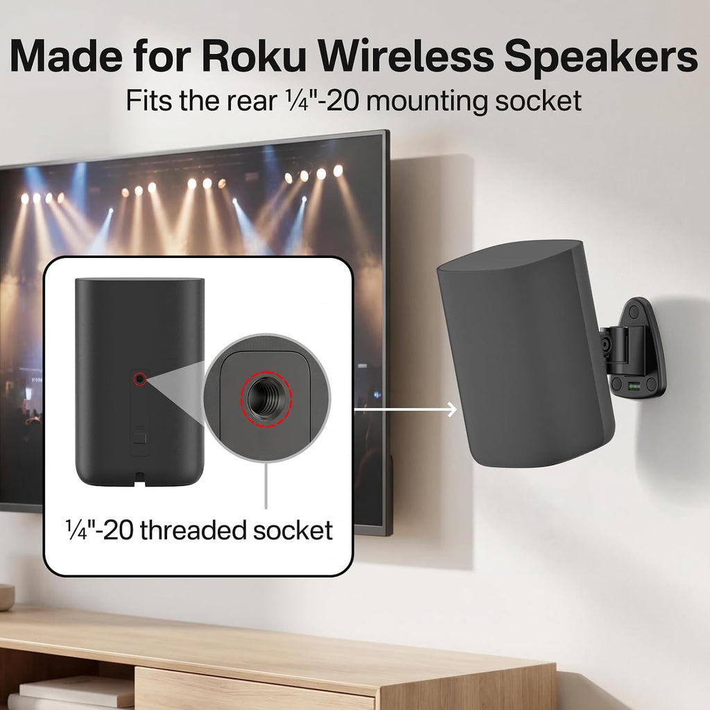 Heavy-Duty Speaker Wall Mounts for Roku Wireless Speaker Mount - Tilt & Swivel Adjustable Speaker Mounting Brackets
