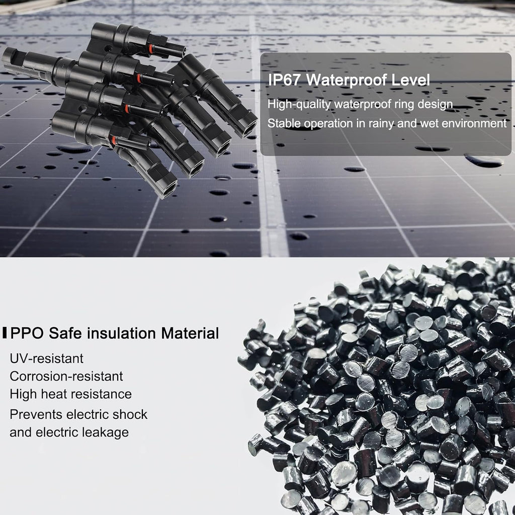 Solar Panel T Branch Connector 1 Male to 4 Female and 1 Female to 4 Male MC4 Cable Wire Connector for Parallel