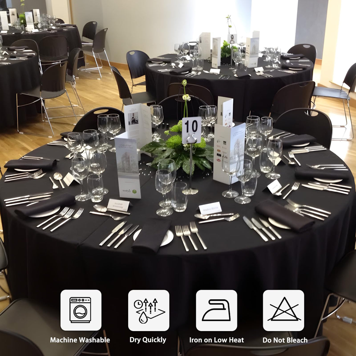 8 Packs 90 Inch Black Round Tablecloths for 36"-72" Table