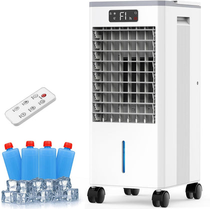 Portable Evaporative Air Cooler, Quiet Windowless Swamp Cooler with 4 Ice Packs, 2 Gallon Water Tank, Remote Control