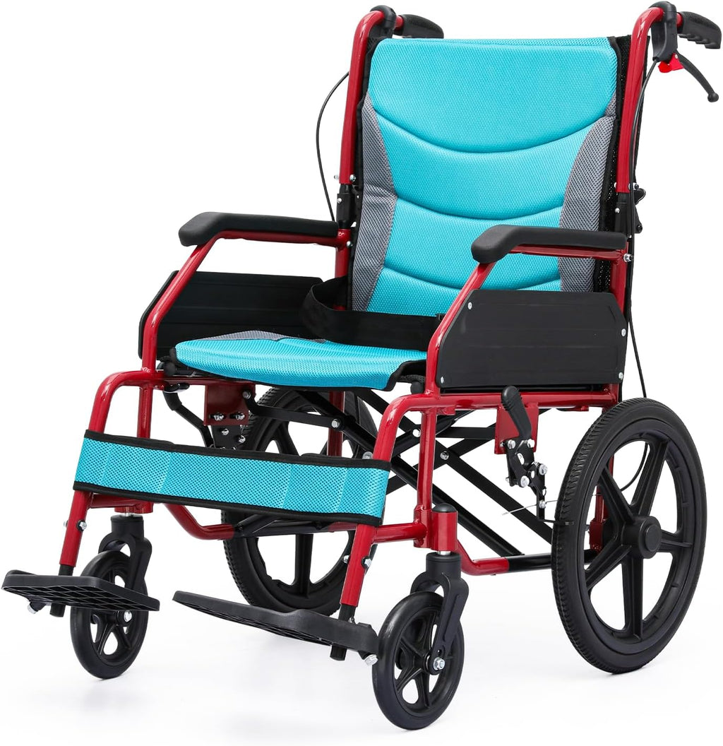 Foldable Transport Wheelchair for Adults 250 Lbs, Lightweight Transport Chair for Seniors, Portable Wheel Chair with