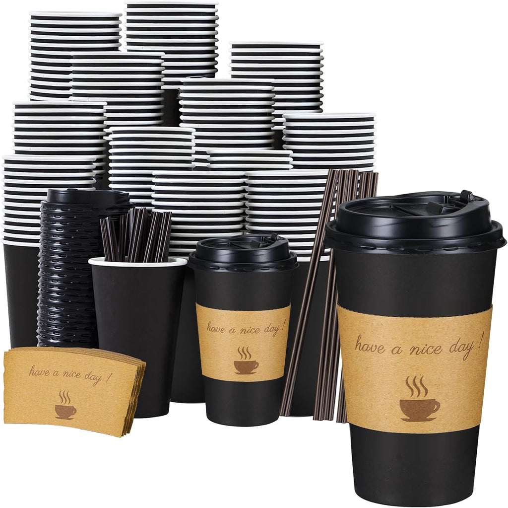 16 oz Coffee Cups 50 Pack, Disposable To Go Paper Cups with Lid