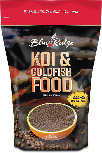 Blue Ridge Koi Fish Food, Growth Formula Blend, 3/16" Pellets, 2 lb | 36% Protein For Active Growth • Large & Mini