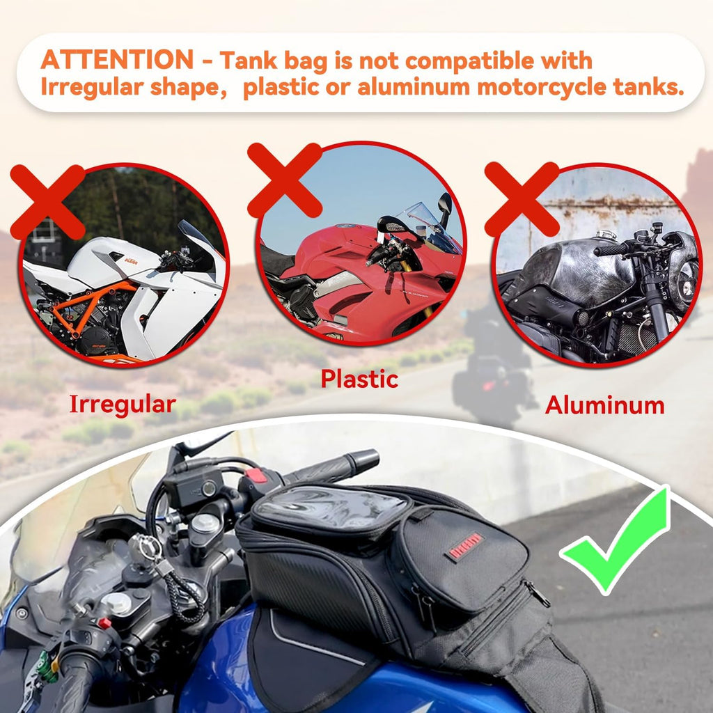 Motorcycle Tank Bag - Oxford Saddle Black Motorbike Bag - Strong Magnetic Bag for Honda Yamaha Suzuki Kawasaki Harley
