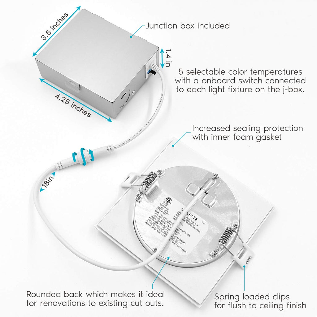 4 Inch Ultra Thin Square LED Recessed Lighting (12 Pack)